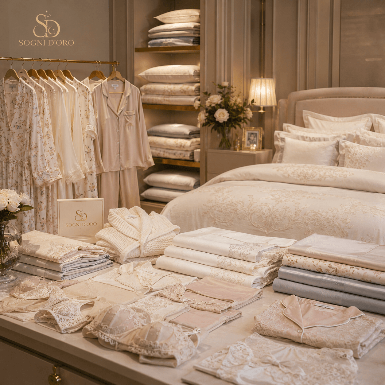Capi e biancheria Sogni d'Oro in un ambiente elegante