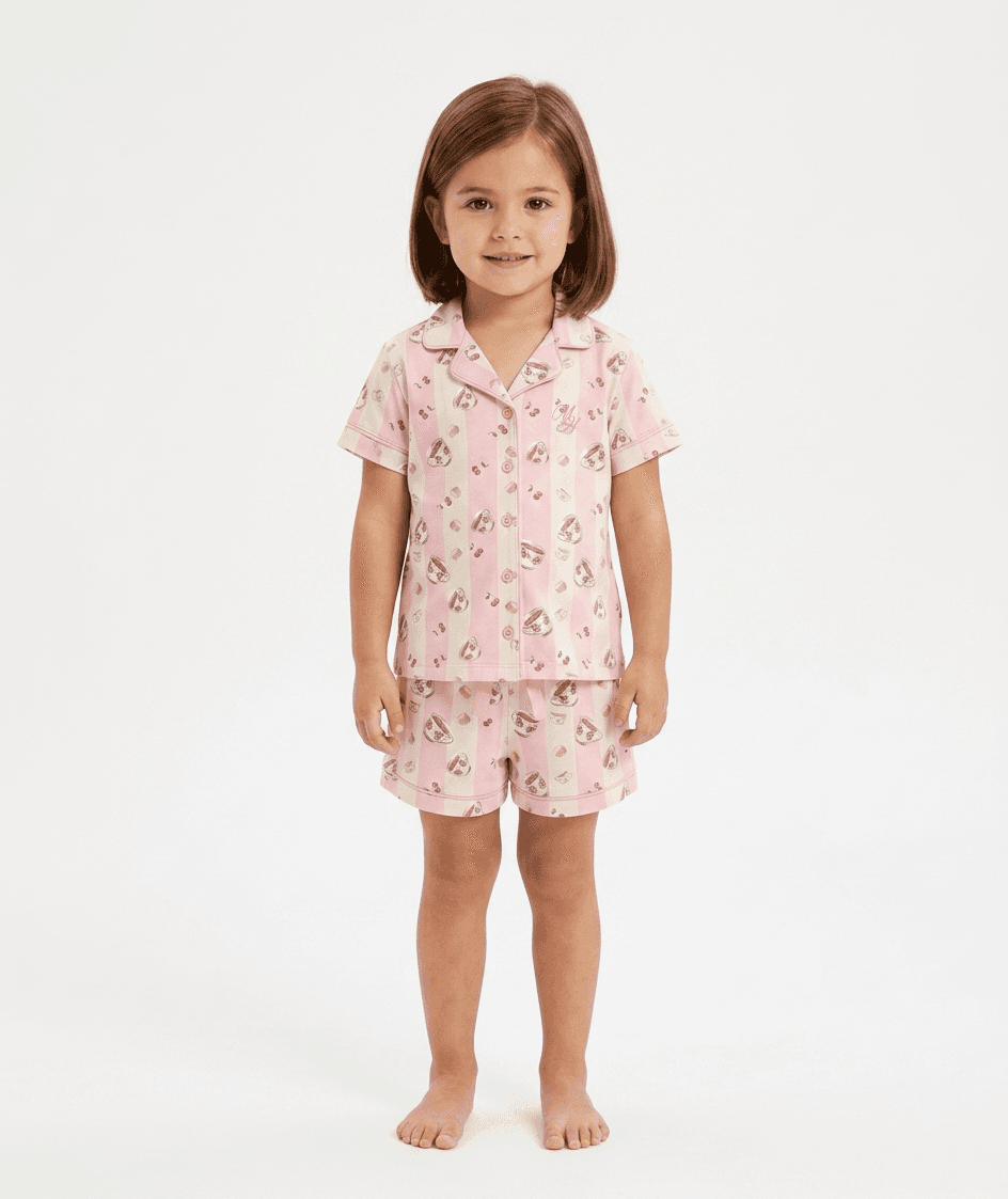 Pigiama bambina aperto manica corta ELISE — Malva