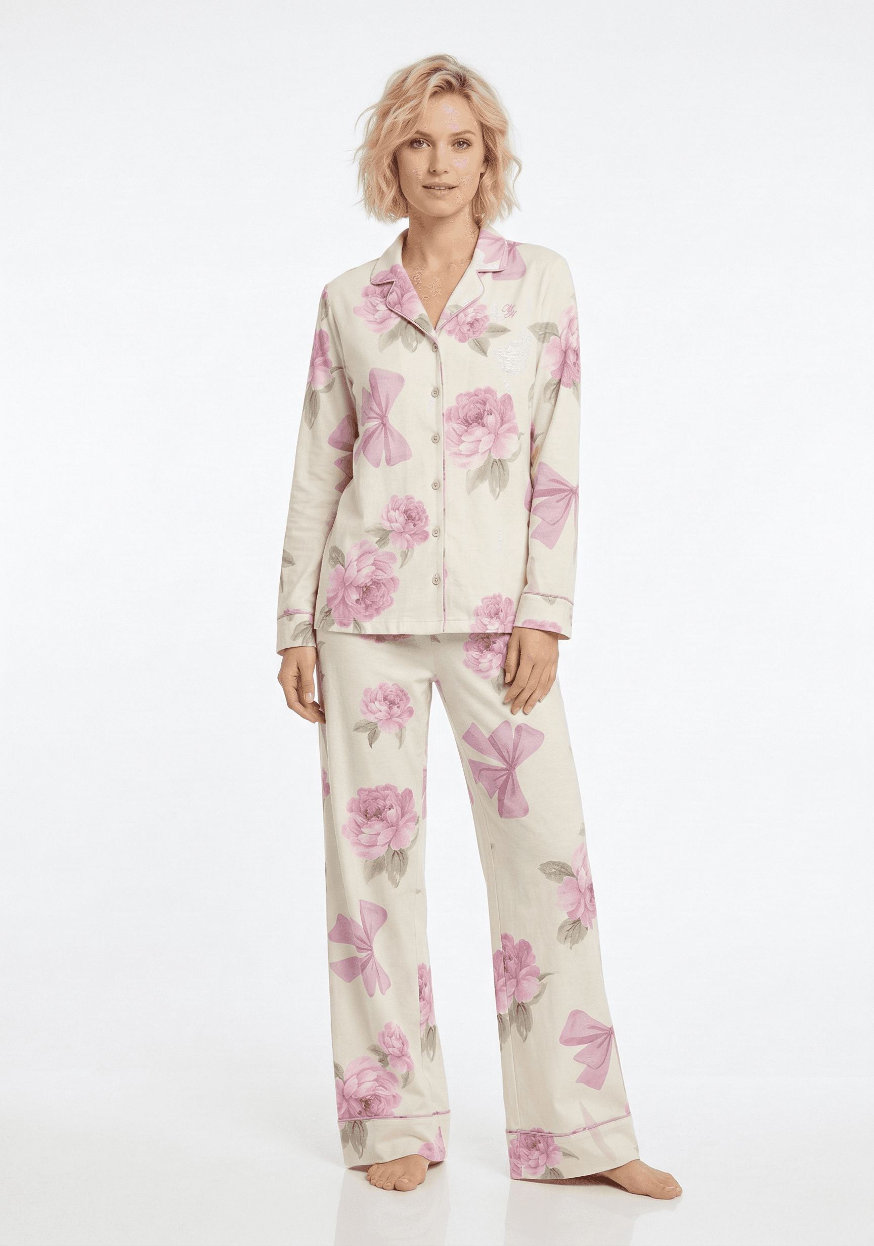 Pigiama donna manica lunga aperto CHLOE — Blush