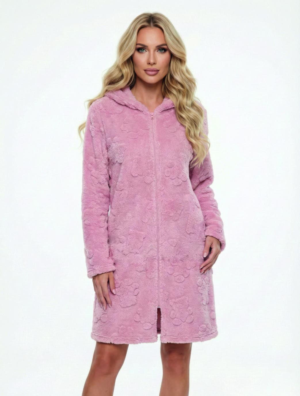 Women's Robe zip & hooded Sherpa line Mohair